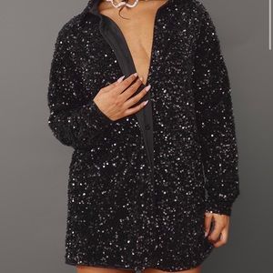 Pretty Little Thing Black Velvet Sequin Shirt Dress